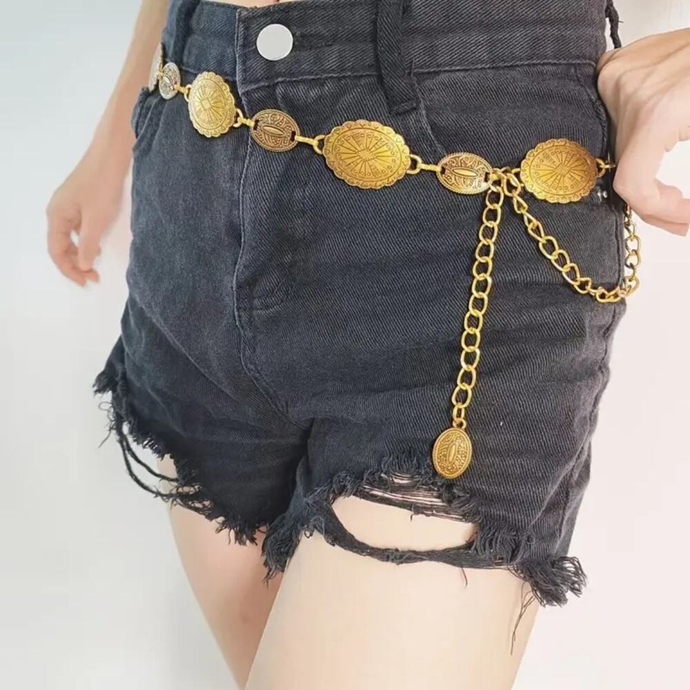 Bohemian Gold Tone Medallion Chain Belt - Picture 3 of 13